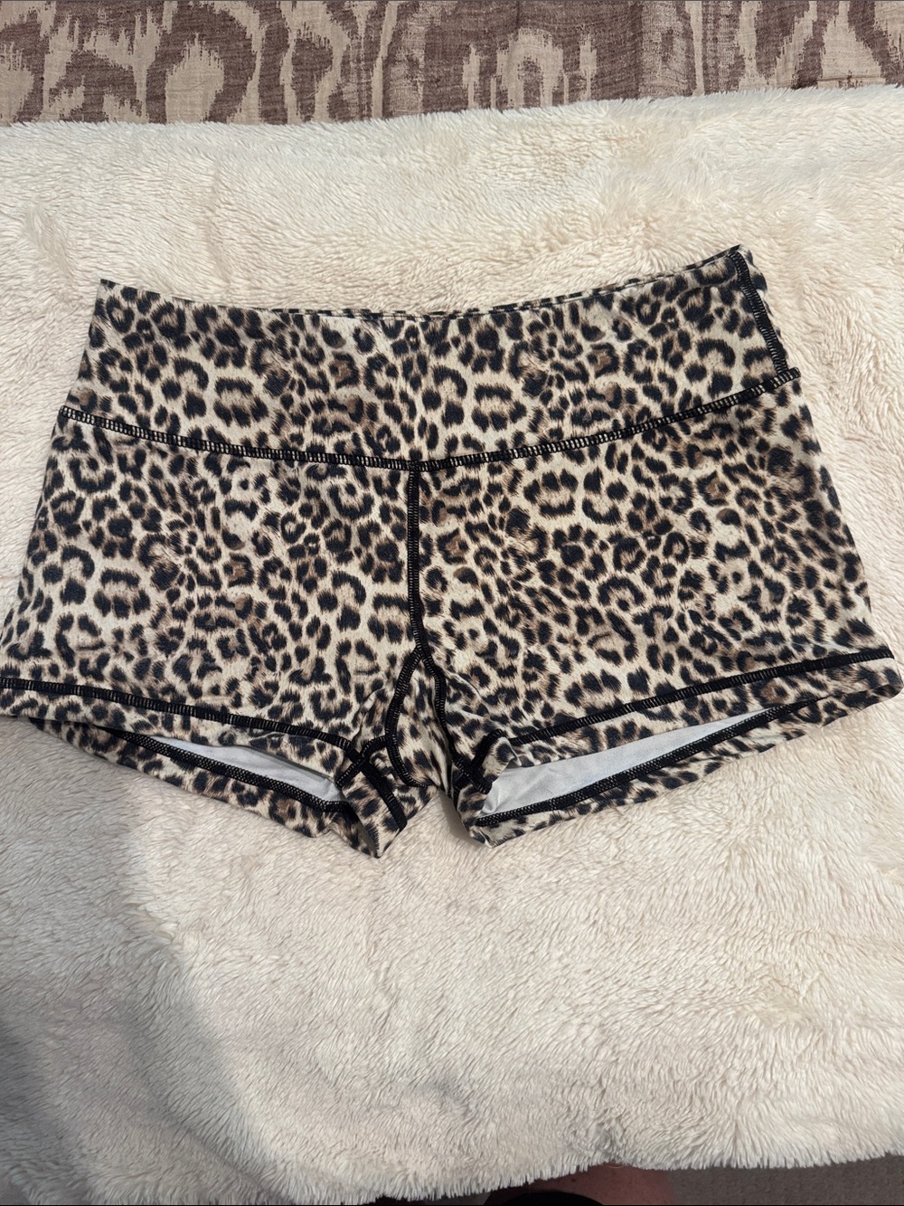 Savage Barbell Leopard Print Bike Shorts - Beige and Black